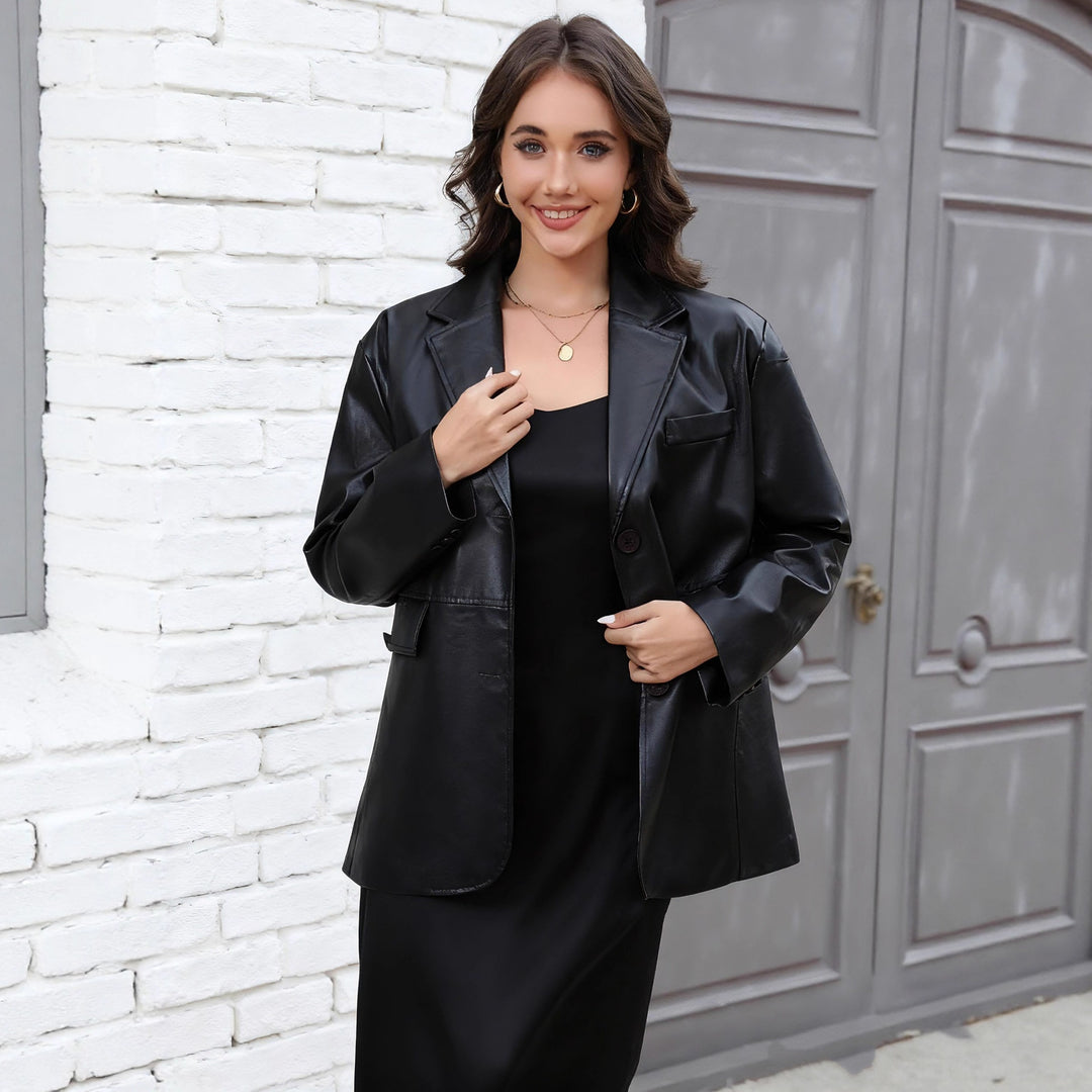 Damen Kunstleder-Blazer im Longline-Schnitt – Valéne