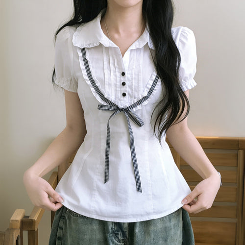 Damenbluse mit Rüschendetails und kontrastierendem Halsband Echo Archiv