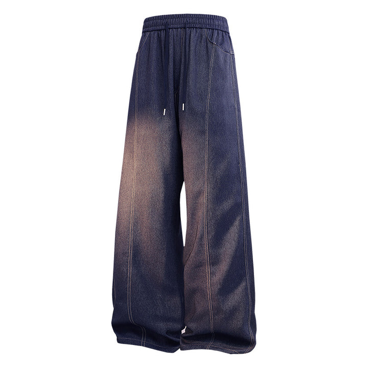 Damen Weite Denim-Hose mit elastischem Bund, Tunnelzug und vertikalen Ziernähten Echoarchiv