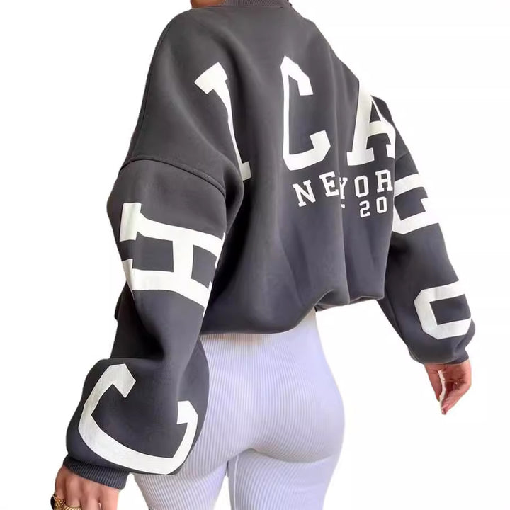 Damen Oversized Sweatshirt mit Blockprint-Ärmeln und weitem Drop-Shoulder-Schnitt Echoarchiv
