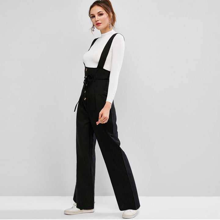 Damen High-Waist Latzhose-Jumpsuit mit Knopfleiste und breiten Trägern – Avérine