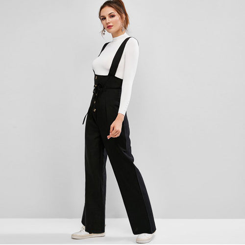 Damen High-Waist Latzhose-Jumpsuit mit Knopfleiste und breiten Trägern – Avérine