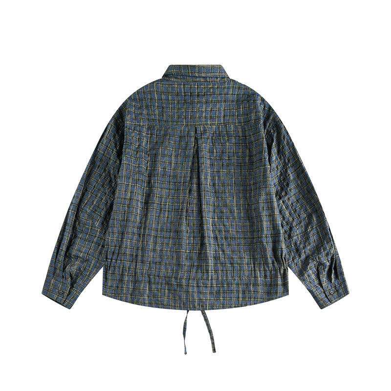 Unisex Kariertes Overshirt mit Tunnelzugsaum und verdeckter Knopfleiste Echoarchiv