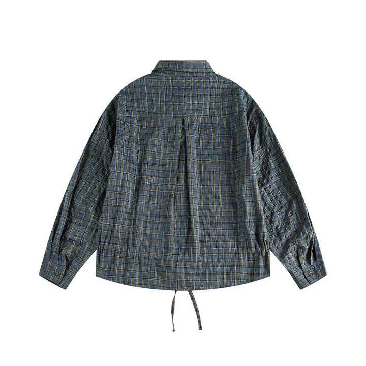 Unisex Kariertes Overshirt mit Tunnelzugsaum und verdeckter Knopfleiste Echoarchiv