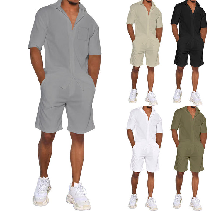 Herren lässiges Kurzarm-Walking-Outfit mit praktischen Taschen Echoarchiv