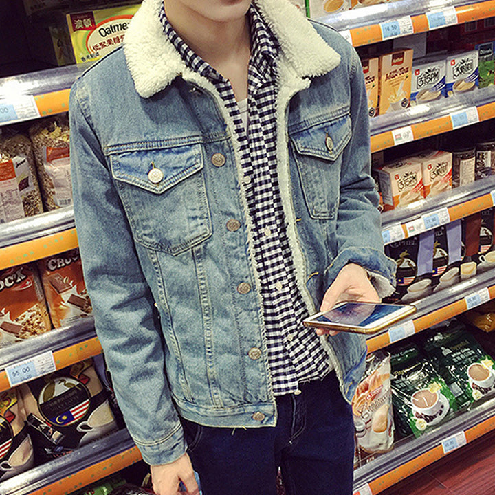 Herren Denimjacke mit Kunstfellkragen Echoarchiv
