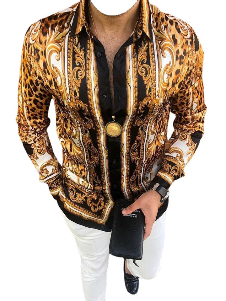 Herren elegantes Langarmhemd mit aufwendigem Barockmuster Echoarchiv