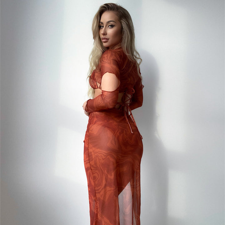 Damen Oberteil und Rock-Set mit transparentem Design und modernen Cut-Outs Echo Archiv