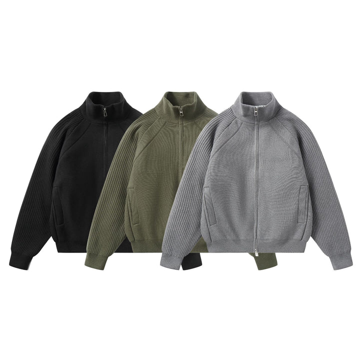 Unisex Strick-Zipjacke mit Stehkragen und gerippten Ärmeln Echoarchiv