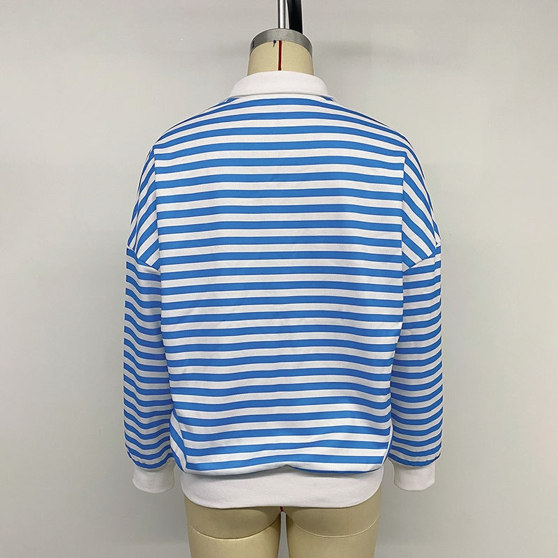 Damen Lässiger Streifenpullover mit Reißverschluss Echo Archiv