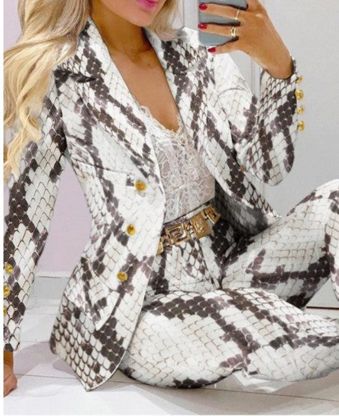 Damen Zweiteiliges Blazer-und-Hose-Set mit Schmetterlingsprint und glamourösem Glitzereffekt – Valéne