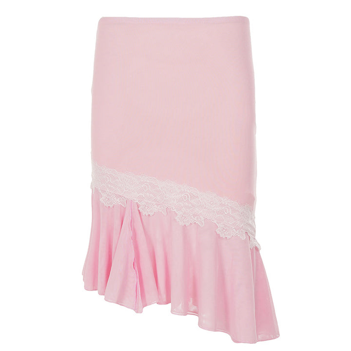 Damen Asymmetrischer Midirock mit Spitzenbesatz und Volantsaum Echo Archiv