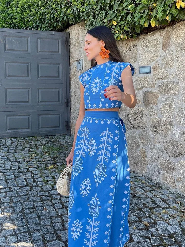 Damen Zweiteiliges Set mit floraler Stickerei und bequemer Bundlösung Echo Archiv