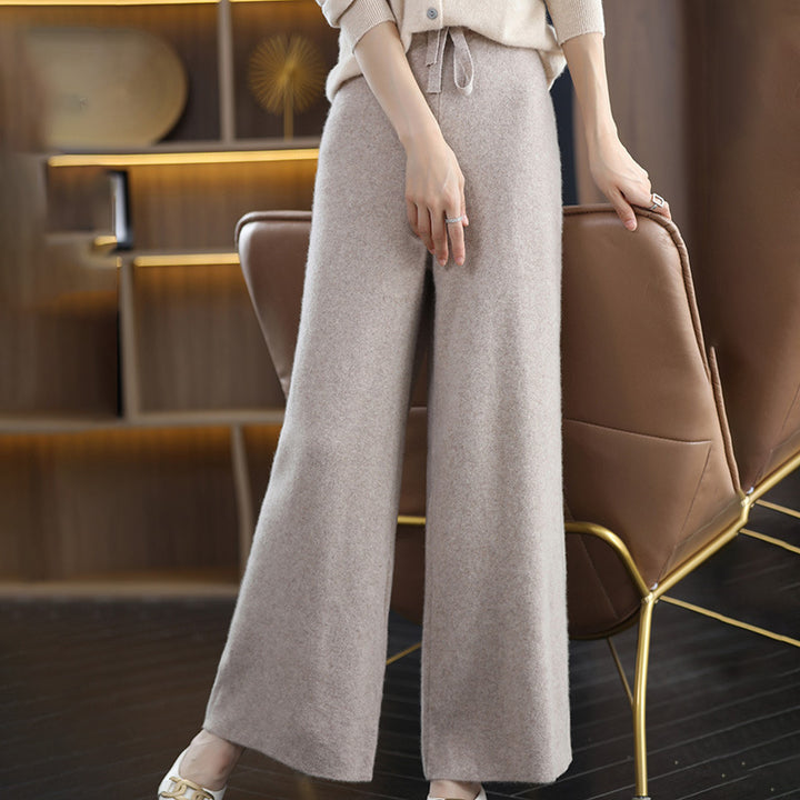 Damen High‑Waist Palazzo‑Strickhose mit Kordelzug und kaschmirähnlicher Weichheit Echoarchiv