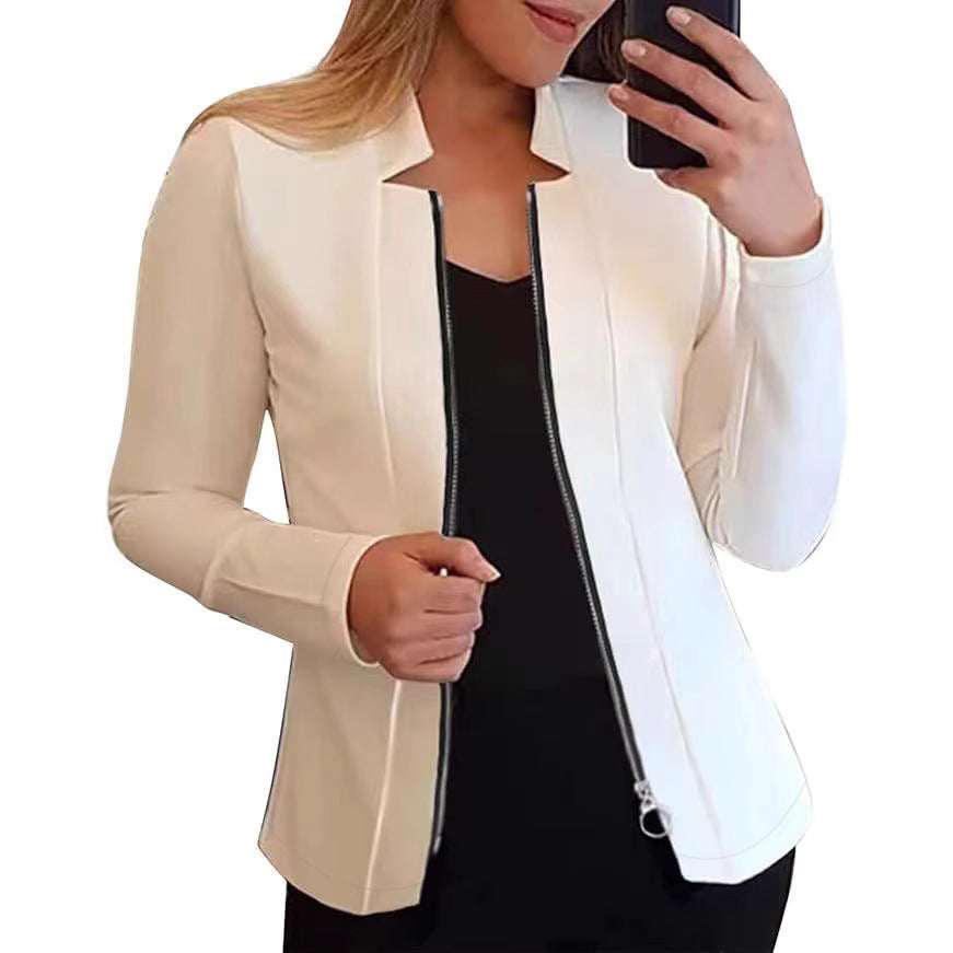 Damen Taillierter Scuba‑Blazer mit Stehkragen und durchgehendem Reißverschluss – Valéne