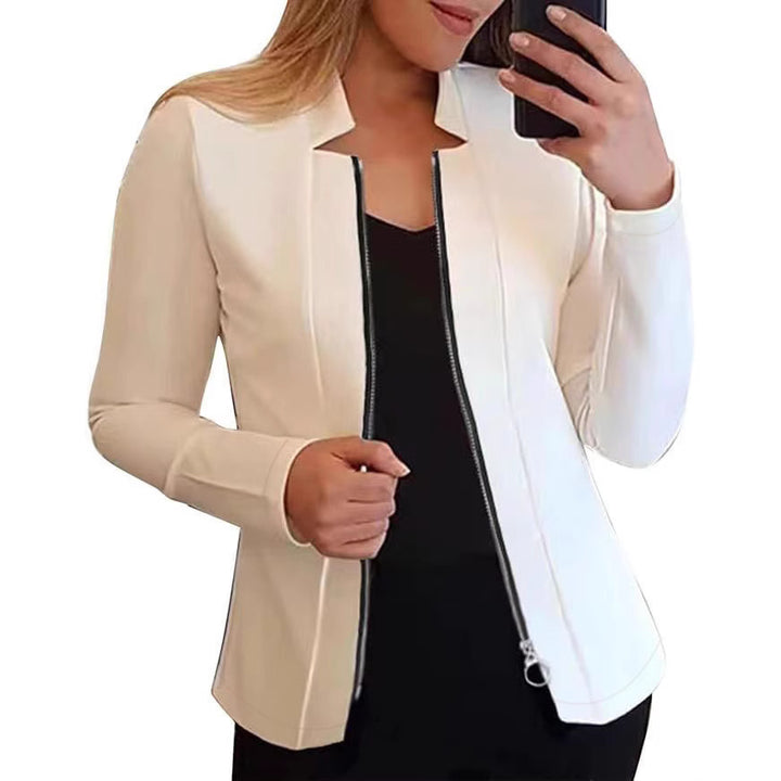 Damen Taillierter Scuba‑Blazer mit Stehkragen und durchgehendem Reißverschluss – Valéne