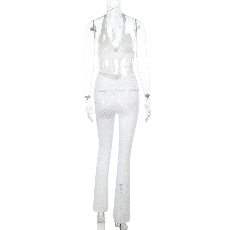 Damen Jumpsuit mit elegantem Spitzendetail und tiefem V-Ausschnitt Echo Archiv