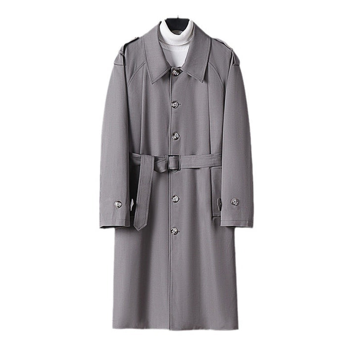 Herren Schlichter Twill-Trenchcoat mit verstellbarem Taillengürtel und Schulterpatten Echoarchiv