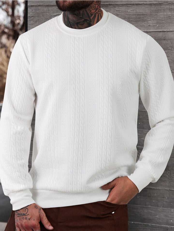 Herren texturiertes Rundhals-Sweatshirt mit feiner Waffelstruktur und gerippten Bündchen – Marzano