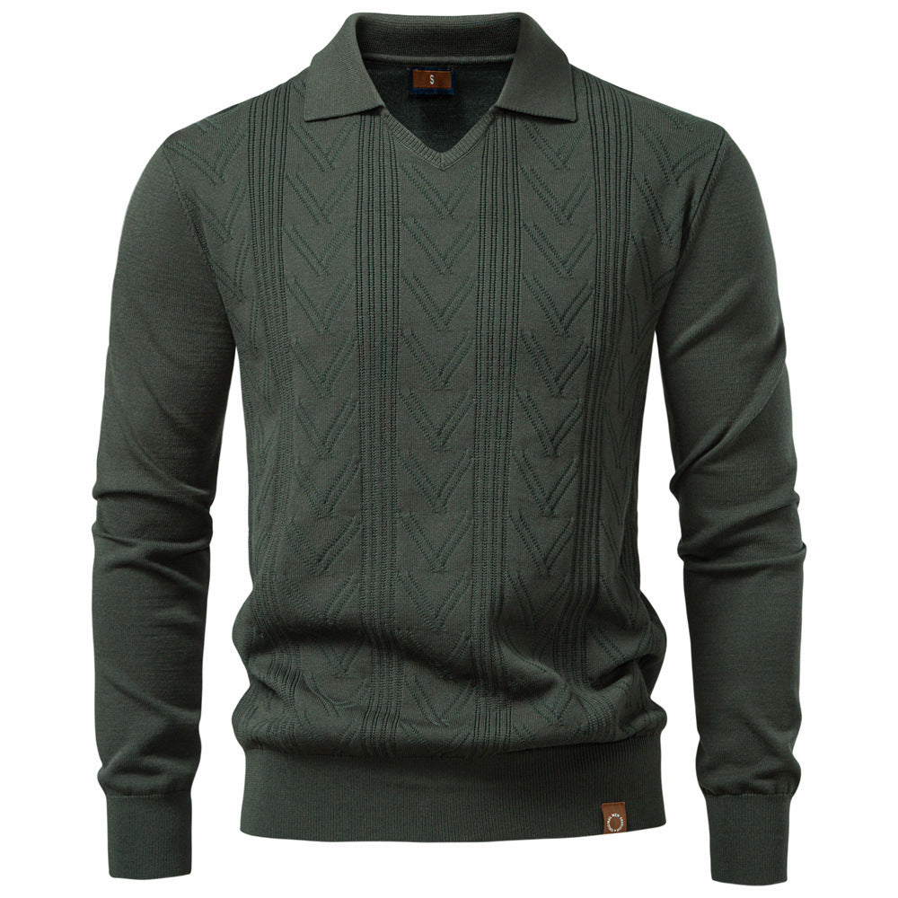Herren nan feiner Strick-Polopullover mit V-Ausschnitt, Zickzackstruktur und Kentkragen Echo Archiv