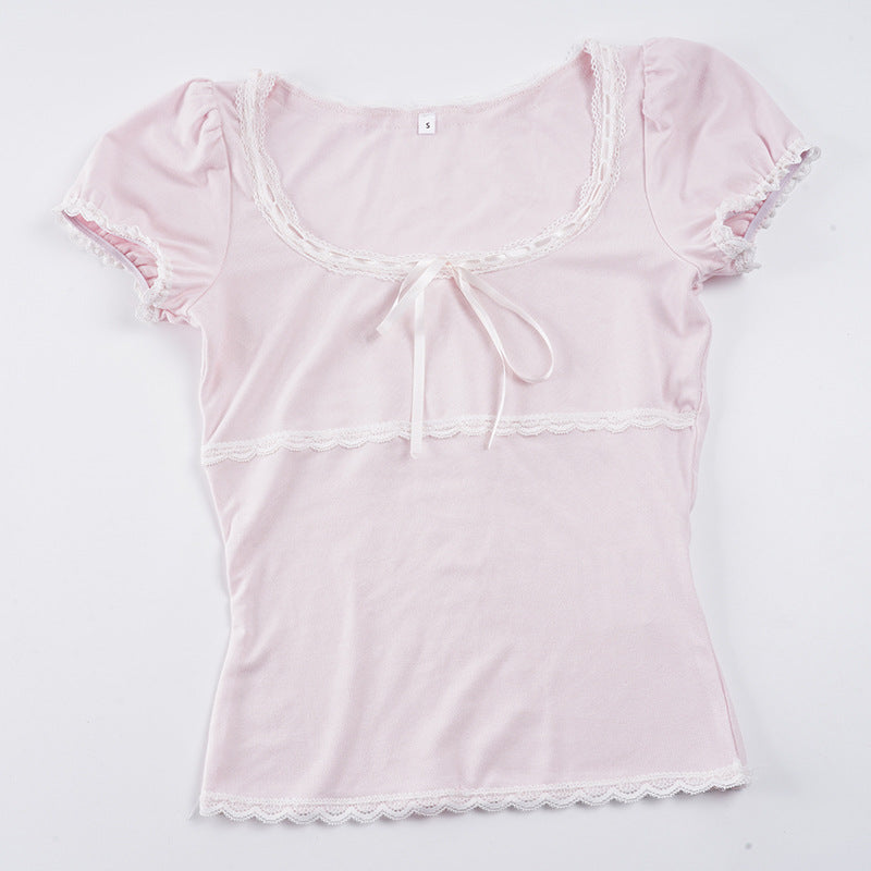 Damen Kurzarm Top mit Rüschendetails und verspieltem Kordelzug Echo Archiv