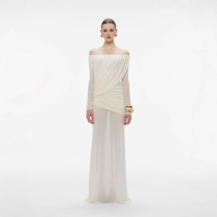 Damen Langarm Maxikleid mit Drapier-Design und schulterfreiem Ausschnitt Echo Archiv