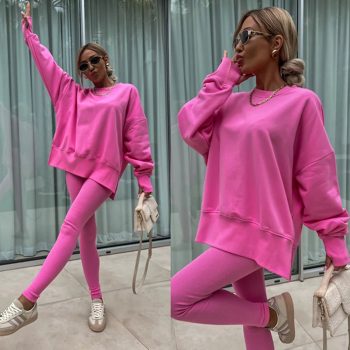 Damen nan Oversize Sweatshirt mit taillierten Rib-Leggings Set Echo Archiv