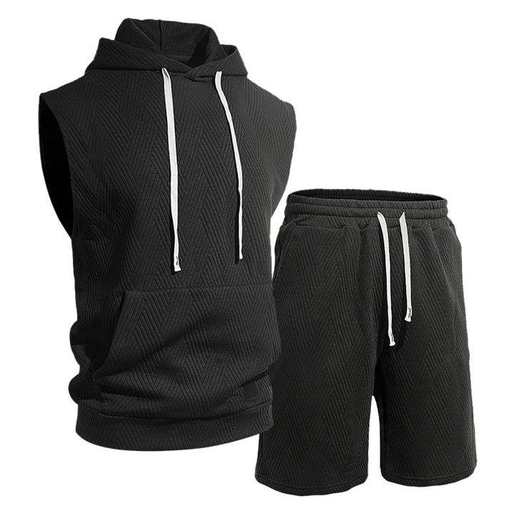 Herren nan ärmelloses Kapuzen-Lounge-Set aus strukturierter Baumwollmischung mit Kängurutasche und elastischer Freizeithose Echo Archiv