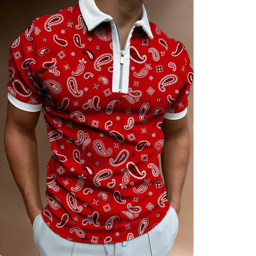 Herren Poloshirt mit modischem Paisley-Muster und Reißverschluss Echoarchiv