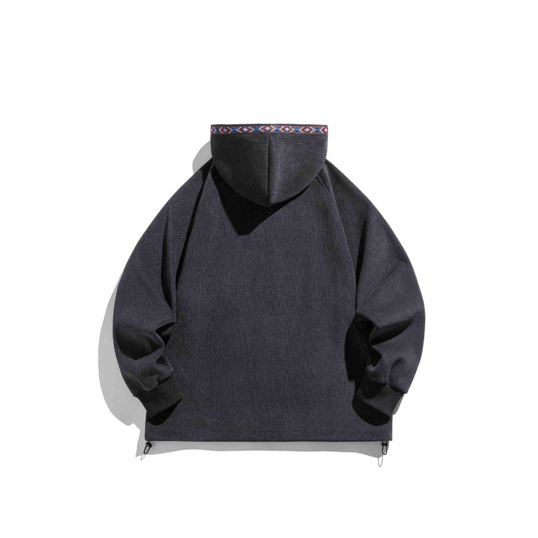 Unisex Oversize Kapuzen-Zipjacke aus geripptem French‑Terry mit Zierband Echoarchiv