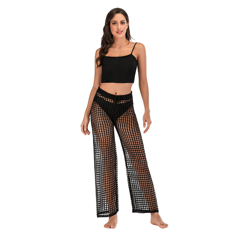 Damen Häkel Strandhose mit hoher Taille und weitem Schnitt Echo Archiv