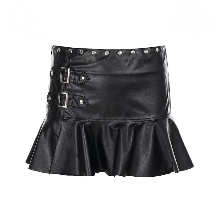 Damen Minirock aus Kunstleder mit Rüschendetails und schickem Gürtel Echo Archiv