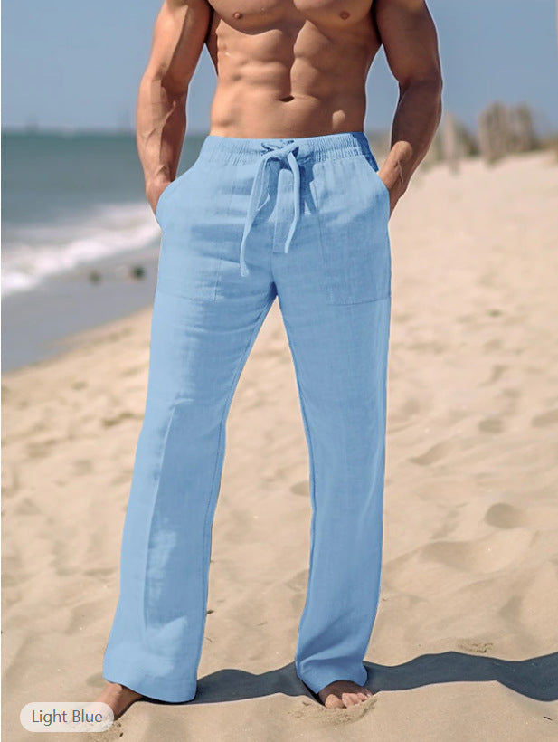 Herren weite Resort-Freizeithose im Palazzo-Stil aus Leinenmix mit Tunnelzug und seitlichen Eingrifftaschen – Sorevano