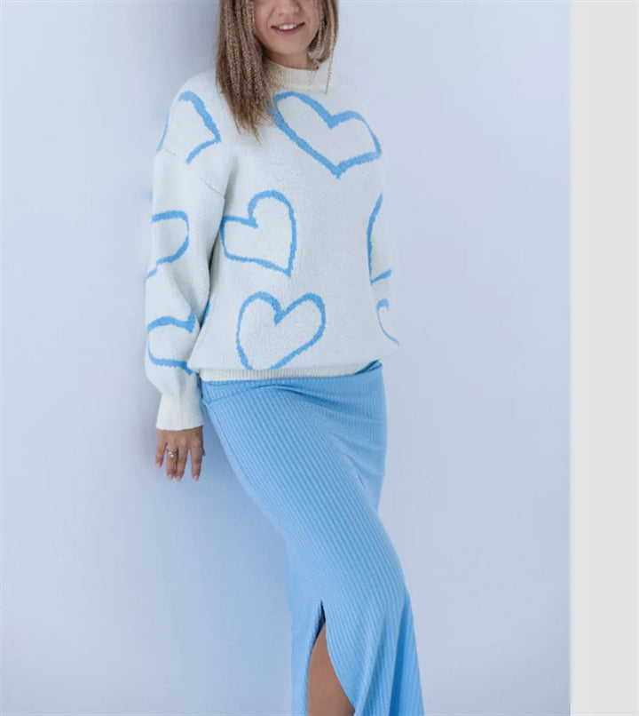 Damen Kuscheliger Jacquard-Pullover mit Herzmotiv und lockerer Oversize-Passform – Mavelle