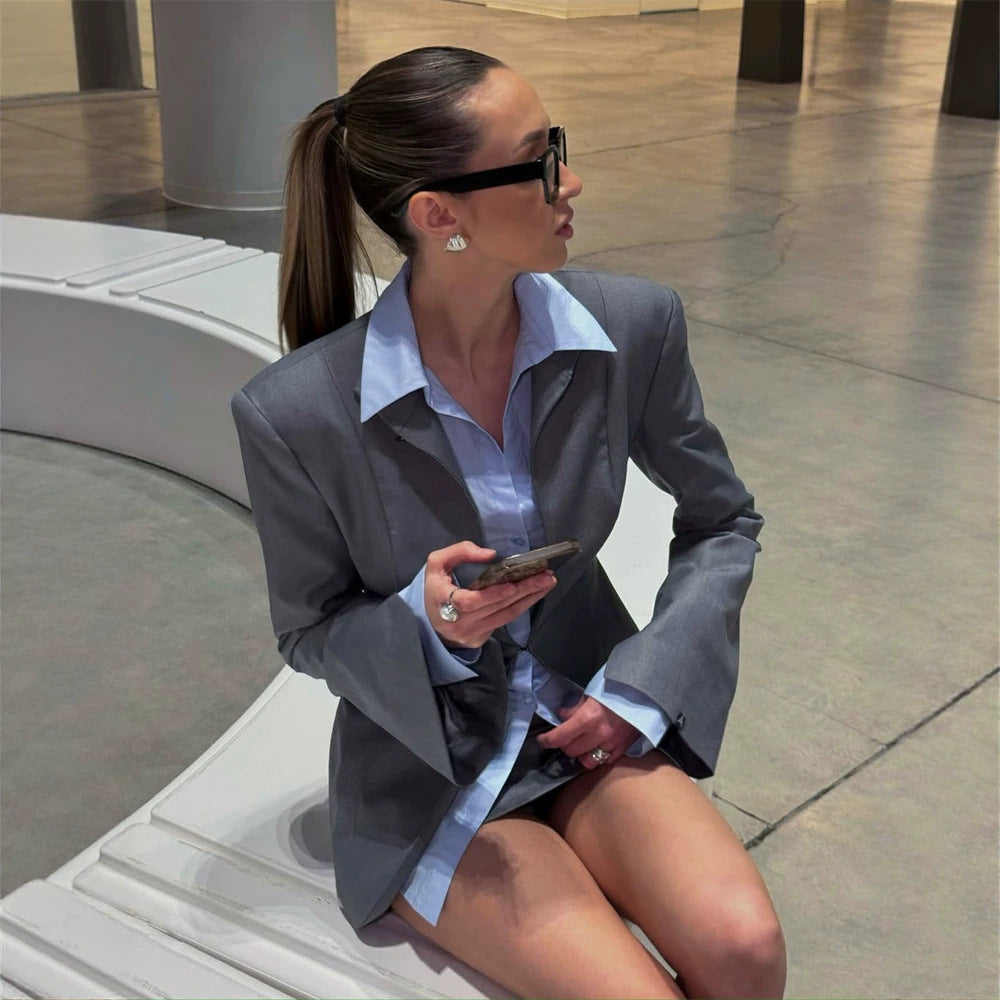 Damen Oversized Blazer- und Minirock-Set mit tailliertem Schnitt Echoarchiv