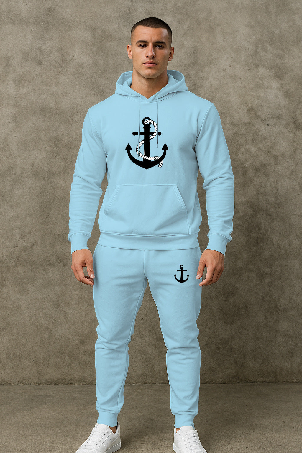 Herren Hoodie- und Jogginghose-Set mit maritimem Ankerdesign Echoarchiv