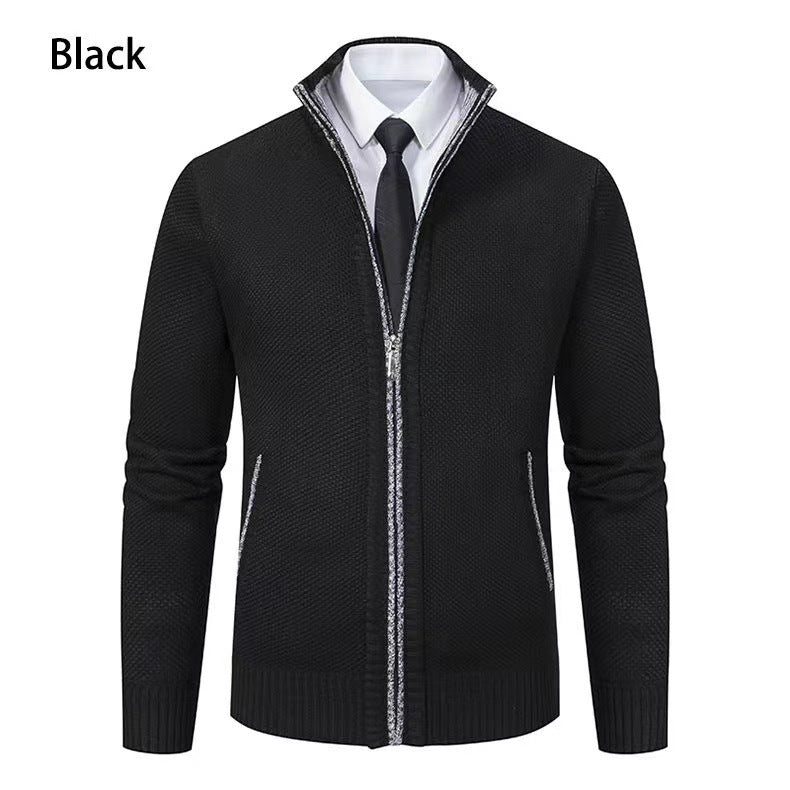 Herren nan melierte Strickzipjacke mit hohem Stehkragen, feiner Struktur und verdeckten Eingrifftaschen Echo Archiv