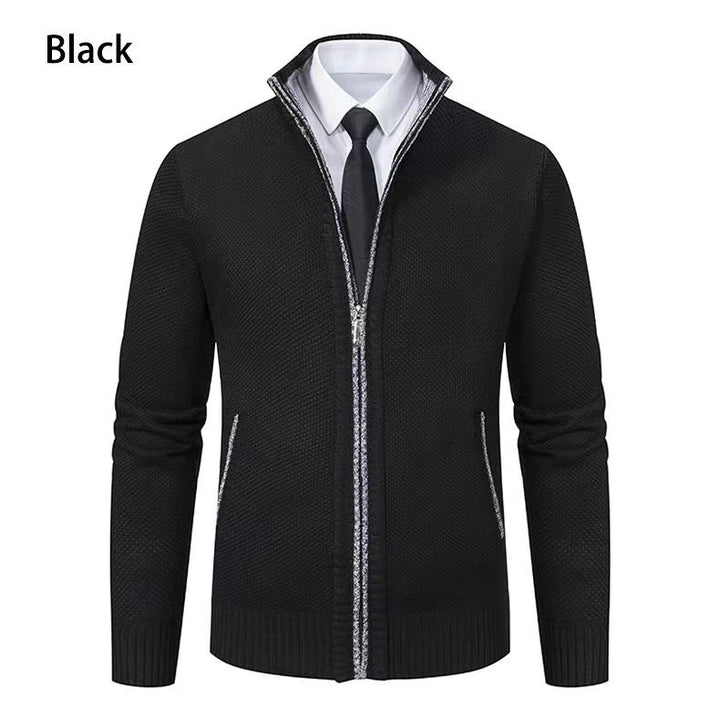 Herren nan melierte Strickzipjacke mit hohem Stehkragen, feiner Struktur und verdeckten Eingrifftaschen Echo Archiv