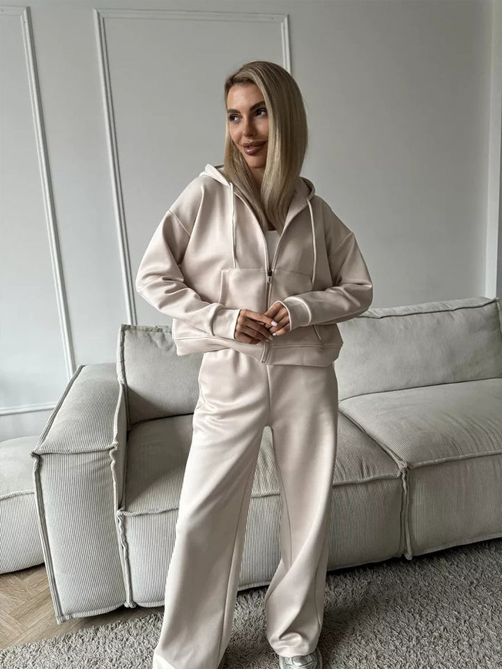 Damen nan weite Highwaist-Loungehose aus Sweatstoff mit Kordelzug und Eingrifftaschen Echo Archiv