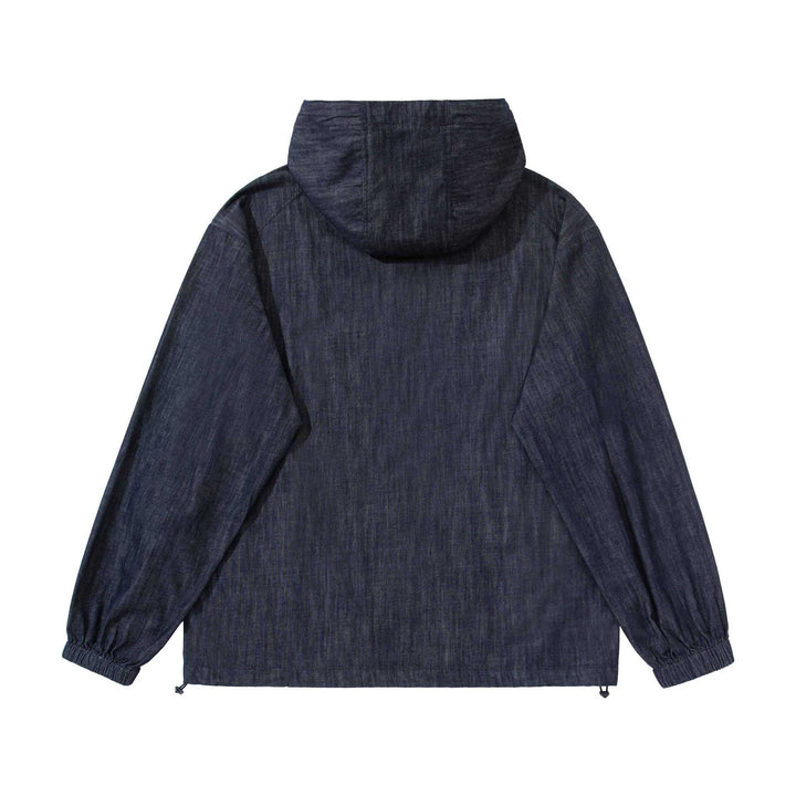 Herren leichter Denim-Anorak mit Kapuze und halber Knopfleiste Echoarchiv