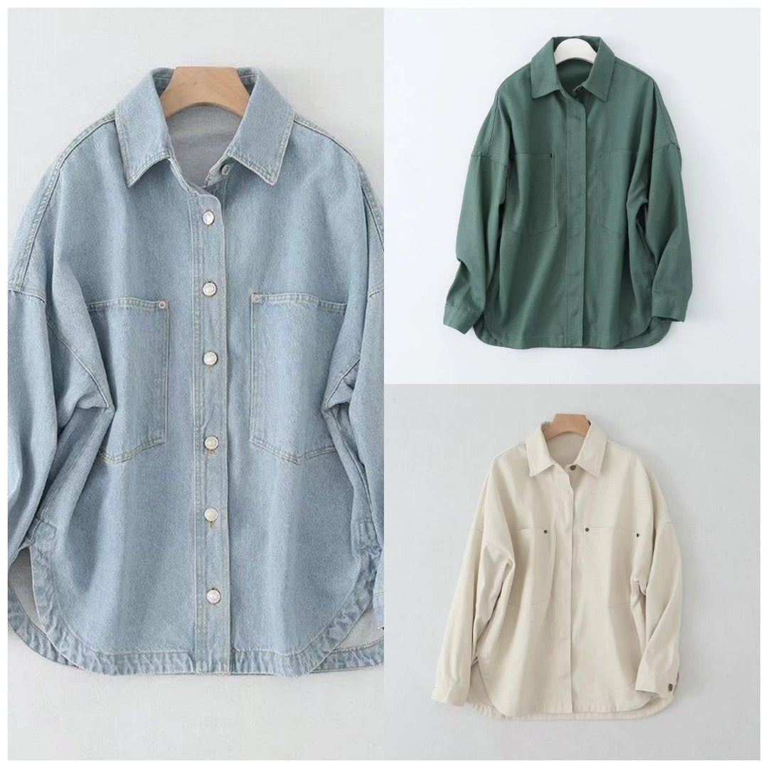 Damen Oversize Jeanshemd‑Jacke mit aufgesetzten Taschen und abgerundetem Saum Echo Archiv
