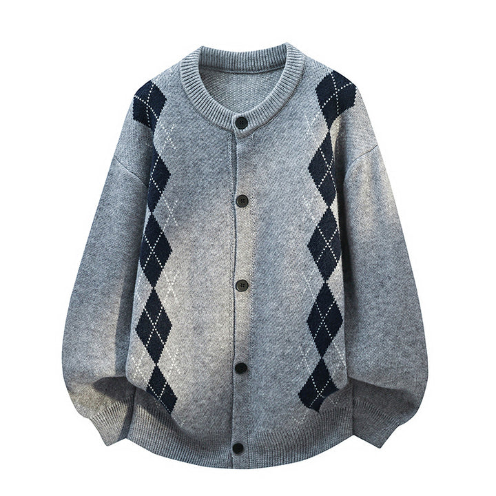 Damen Oversize Strickcardigan mit Rautenmuster & Knopfleiste Echoarchiv