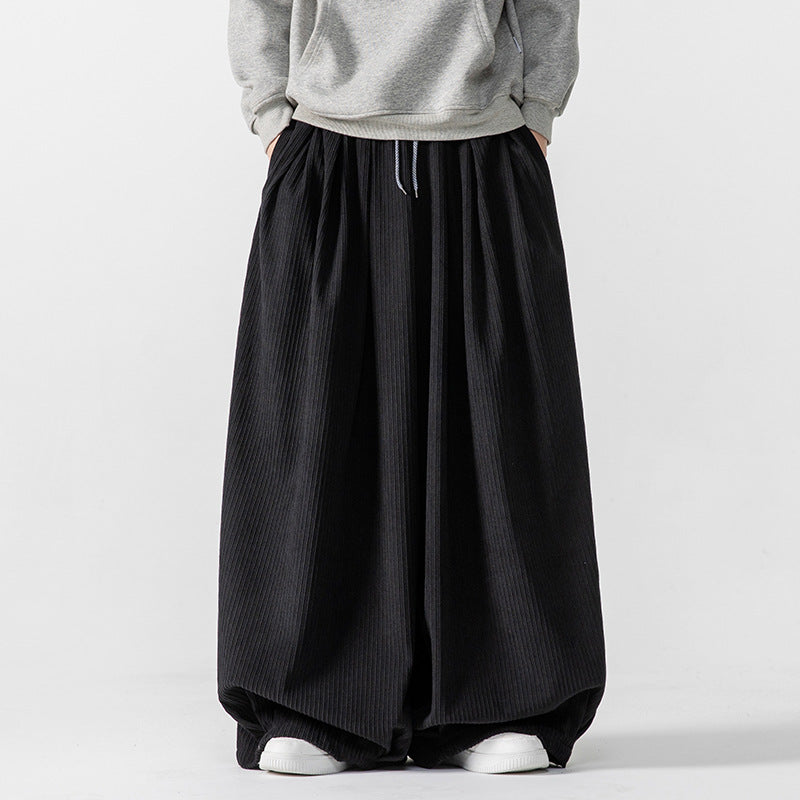 Herren Extraweite Plissée-Hose mit Rippstruktur und Tunnelzug Echo Archiv