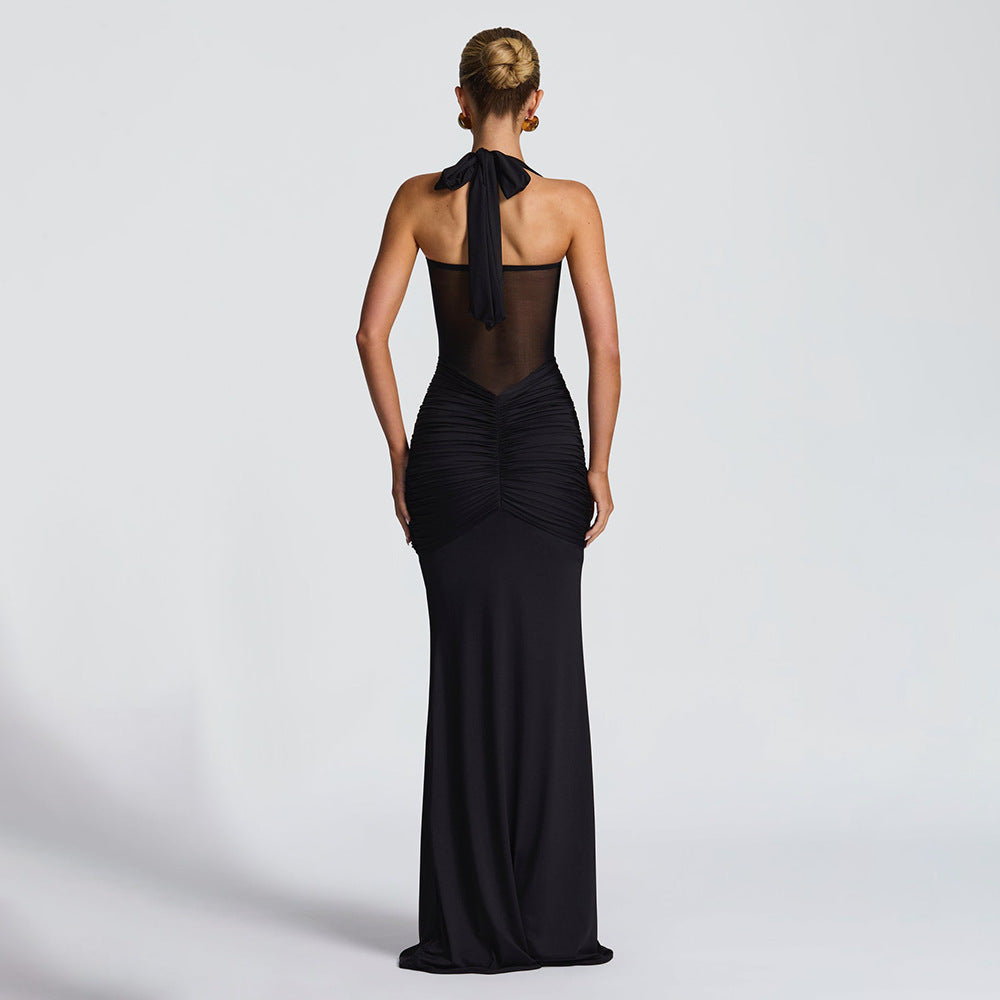 Damen elegantes Maxikleid mit schmeichelnder Raffung und Halterneck Echo Archiv