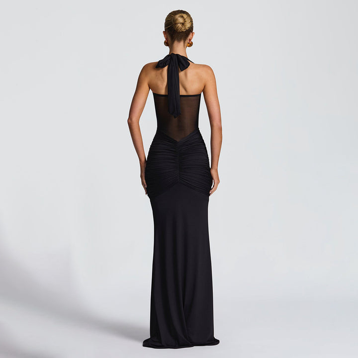 Damen elegantes Maxikleid mit schmeichelnder Raffung und Halterneck Echo Archiv