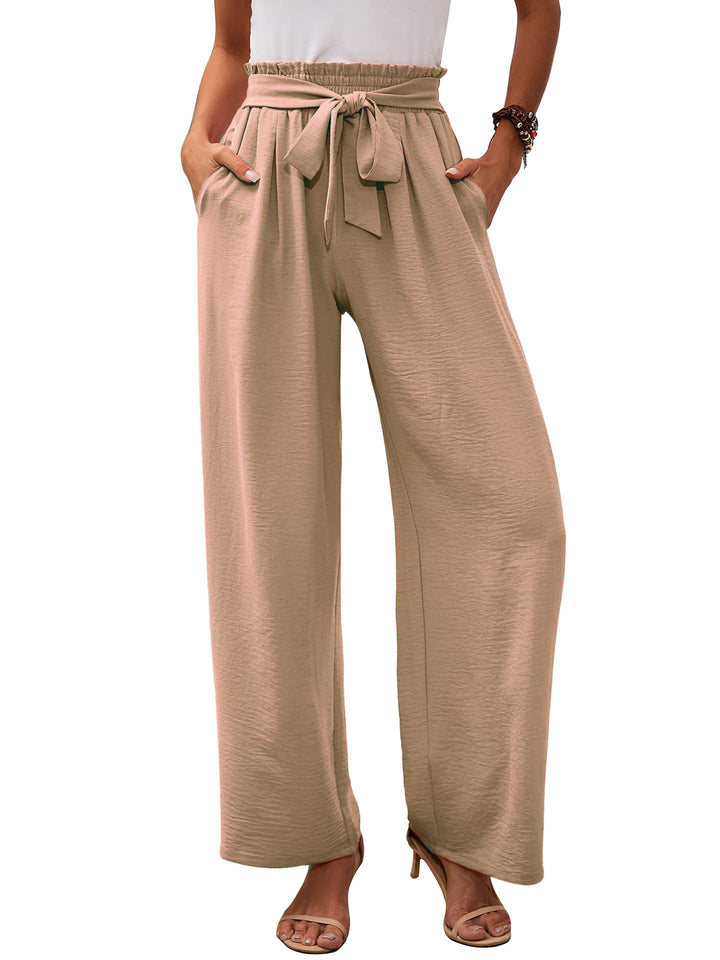 Damen Paperbag-Hose mit weitem Bein, elastischer Taille und Bindegürtel Echoarchiv