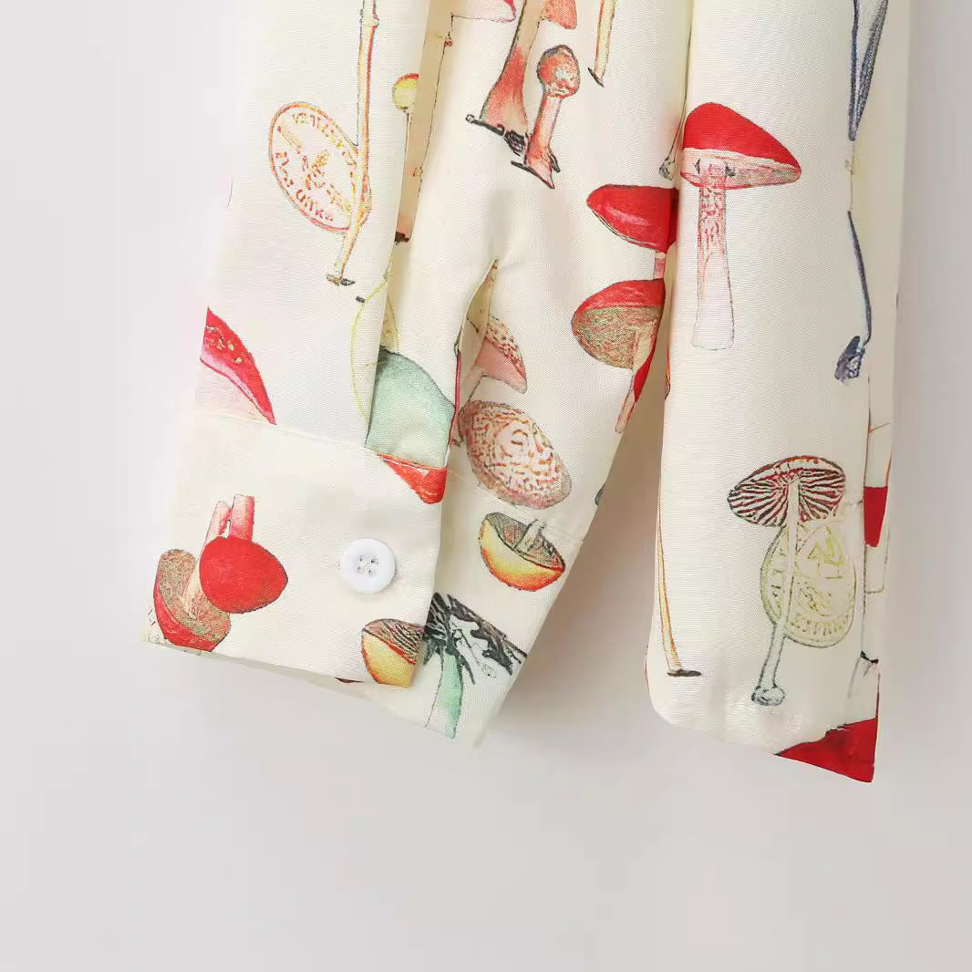 Damen Langarm Hemd mit kreativem Pilzmuster und hochwertigen Materialien Echoarchiv