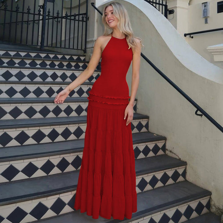 Damen Elegantes Spaghetti-Träger Maxikleid mit Rüschendetails Echo Archiv