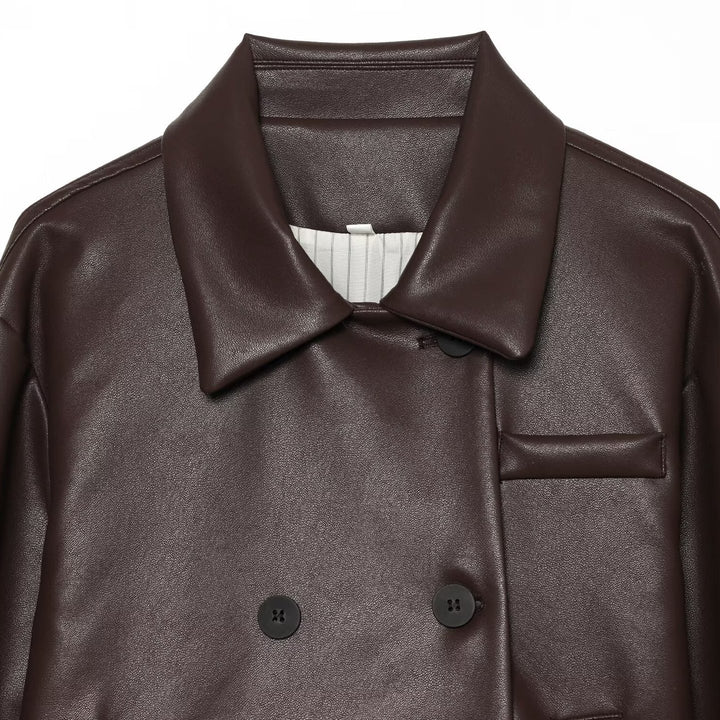 Damen Kurzer Kunstleder-Blouson mit doppelreihiger Knopfleiste und kastiger Silhouette Echoarchiv
