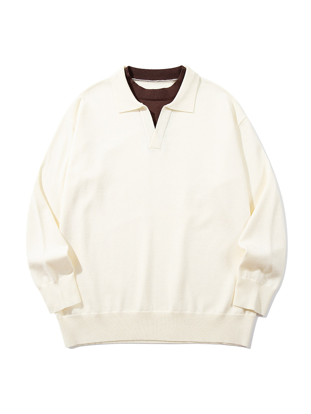 Unisex Feinstrick-Polo mit V‑Ausschnitt‑Cutout und integriertem Rollkragen-Layer Echoarchiv